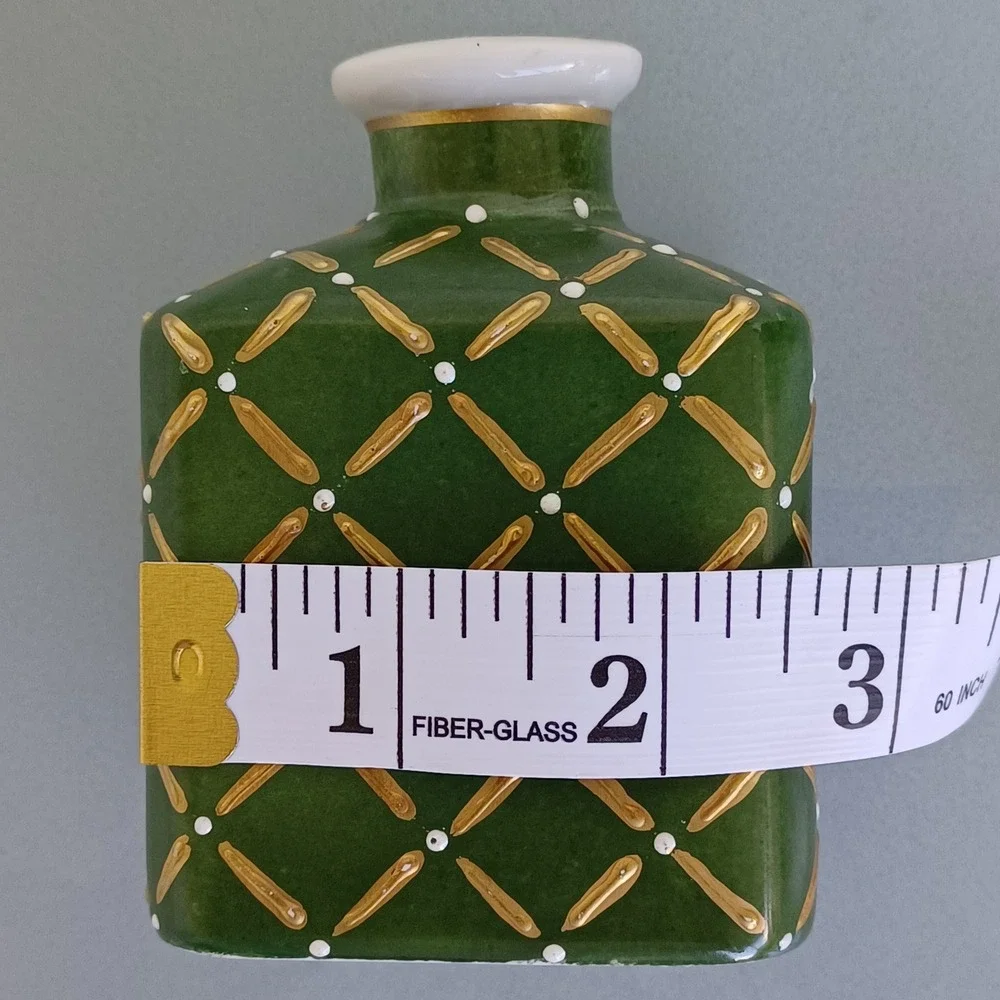 Limoges France for Saks Fifth Avenue Green Gold Hand Painted Porcelain Decanters